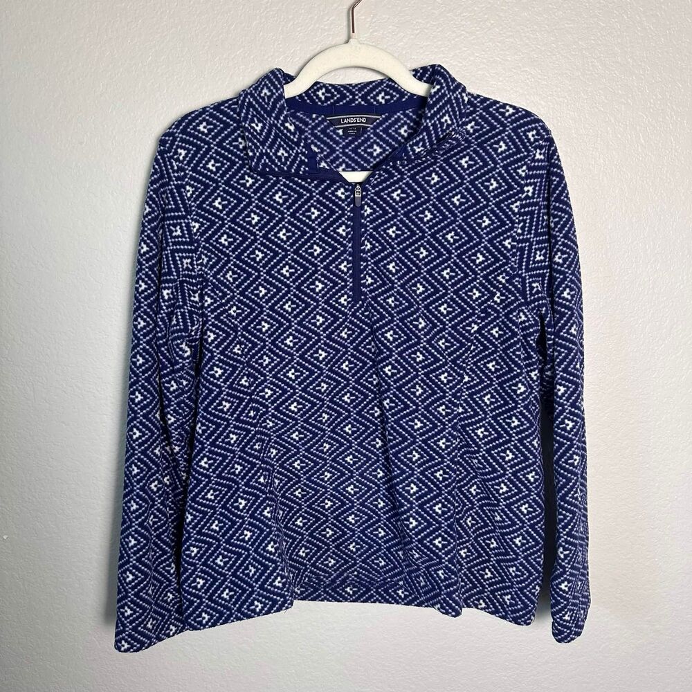 Lands' End Geometric Fleece Quarter Zip Pullover M Petite Gorpcore Outdoors